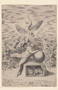 De droom by Nicolas Beatrizet, created c. 1520 - c. 1562, in paper; engraving. Download this artwork as a high-resolution wallpaper for desktop, tablet, or mobi — Art Wallpaper