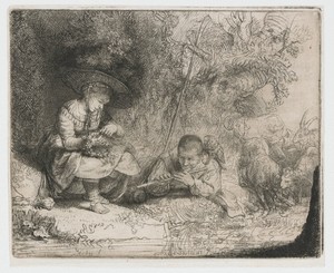 De fluitspeler by Rembrandt van Rijn, created 1642, in paper; etching; intaglio printmaking technique; drypoint. Download this artwork as a high-resolution wall — Rembrandt van Rijn Wallpaper