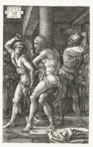 De geseling by Albrecht Dürer, created 1512, in paper; engraving. Download this artwork as a high-resolution wallpaper for desktop, tablet, or mobile. — Albrecht Dürer Wallpaper