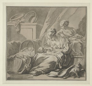 De goede moeder by Louis-Marin Bonnet, created 1773 - 1774, in paper; crayon manner; color printing. Download this artwork as a high-resolution wallpaper for de — Art Picture