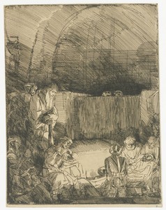 De graflegging by Rembrandt van Rijn, created c. 1654, in Japanese paper (handmade paper); etching. Download this artwork as a high-resolution wallpaper for des — Rembrandt van Rijn Wallpaper