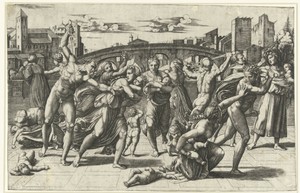 De kindermoord te Bethlehem by Marcantonio Raimondi, created 1511 - 1512, in paper; engraving. Download this artwork as a high-resolution wallpaper for desktop, — Art Picture
