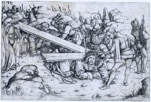 De kruisdraging by Meester van het Amsterdamse Kabinet, created 1478 - 1482, in paper; drypoint. Download this artwork as a high-resolution wallpaper for deskto — Meester van het Amsterdamse Kabinet Wallpaper