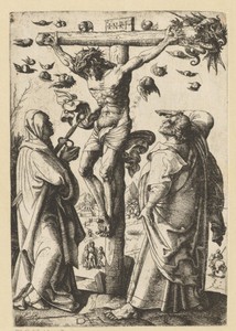 De Kruisiging by Daniel Hopfer (I), created 1505 - 1536, in paper; etching. Download this artwork as a high-resolution wallpaper for desktop, tablet, or mobile. — Daniel Hopfer (I) Wallpaper
