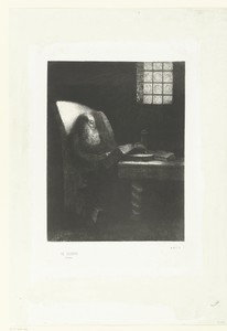 De lezer by Odilon Redon, created 1892, in chine collé; lithography. Download this artwork as a high-resolution wallpaper for desktop, tablet, or mobile. — Art Picture