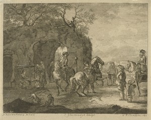De rijschool by Jacob Groenendijk, created 1781, in paper; etching. Download this artwork as a high-resolution wallpaper for desktop, tablet, or mobile. — Jacob Groenendijk Wallpaper