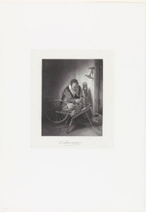 De spinster by Christiaan Lodewijk van Kesteren, created 1861, in paper; chine collé; steel engraving. Download this artwork as a high-resolution wallpaper for — Christiaan Lodewijk van Kesteren Wallpaper