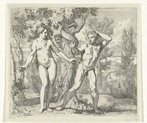 De Zondeval by Gerard de Lairesse, created 1665, in paper; etching. Download this artwork as a high-resolution wallpaper for desktop, tablet, or mobile. — Gerard de Lairesse Wallpaper