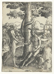 De zondeval by Lucas van Leyden, created 1512 - 1516, in paper; retouching; houtsnede. Download this artwork as a high-resolution wallpaper for desktop, tablet, — Art Picture