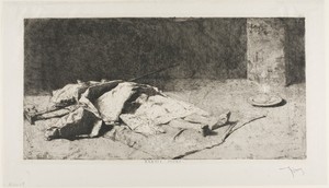 Dead Kabyle by Mariano Fortuny y Marsal, created n.d., in Etching on paper. Download this artwork as a high-resolution wallpaper for desktop, tablet, or mobile. — Illustration Wallpaper