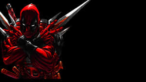 Deadpool em traje vermelho com lâminas estendidas contra fundo preto. — Minimalistic Papéis de Parede