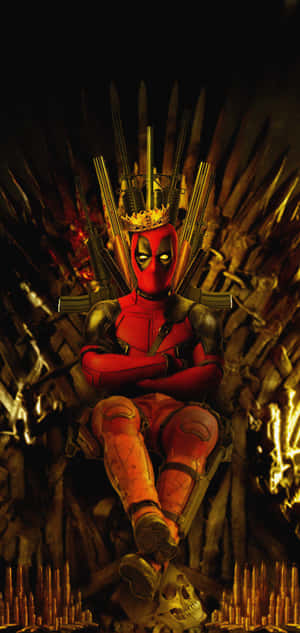 Deadpool seated on the Iron Throne with crossed arms and glowing eyes. — Deadpool iPhone Picture