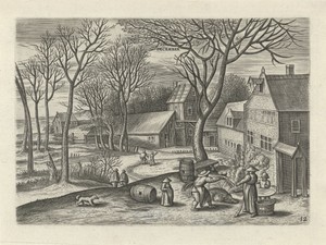 December by Julius Goltzius, created 1596 - 1652, in paper; engraving. Download this artwork as a high-resolution wallpaper for desktop, tablet, or mobile. — Julius Goltzius Wallpaper