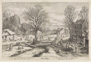 December by Jacob Matham, created 1614, in paper; engraving. Download this artwork as a high-resolution wallpaper for desktop, tablet, or mobile. — Jacob Matham Wallpaper