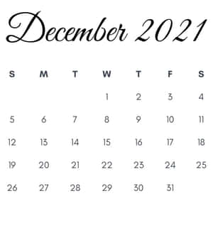 December 2021 calendar with days arranged in a grid and cursive month title. — Merry Christmas Aesthetic Wallpaper