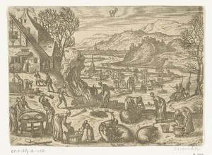 December by Pieter van der Borcht (I), created 1545 - 1608, in paper; etching. Download this artwork as a high-resolution wallpaper for desktop, tablet, or mobi — Pieter van der Borcht (I) Wallpaper