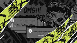 Personagem de anime em pixel art reagindo a um pop-up de invasão de computador com opções 'OMG!!!' e 'FUCK'. — Dedsec Papéis de Parede