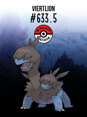 Um Pokémon personalizado chamado Viertlion com uma Pokébola rotulada 'In-Progress Kemon' flutuando acima de sua cabeça. — Deino Papéis de Parede