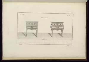 Demies Commodes by Juste-François Boucher, created ca. 1775, in Engraving on off white laid paper. Download this artwork as a high-resolution wallpaper for desk — Juste-François Boucher Wallpaper