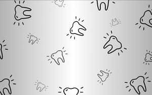 Schwebende Zahnkritzeleien mit Glitzern auf einem silbernen Farbverlaufshintergrund. — Dental Wallpaper
