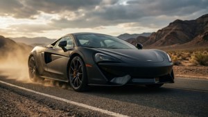 McLaren 540C leikkaa aavikkomaiseman läpi aamunkoitteessa.