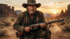 Fred Ward som Earl Bassett i Tremors, klar for kamp.