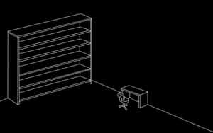 Tom bokhylla och skrivbordsstol i minimalistisk linjekonststil. — Line Art Bakgrundsbilder