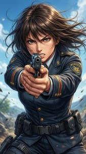 Chika Amatori i uniforme sigter sin trigger med beslutsomhed