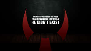 Red devil horns frame a quote about the devil convincing the world he doesn't exist. — Cartoon Poster Picture