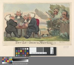 Devils - Parson Shooting by John Cawse, in Etching, hand-colored. Download this artwork as a high-resolution wallpaper for desktop, tablet, or mobile. — Art Picture