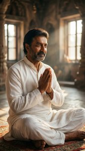 Sunny Deol i bøn ved et tempel, fredfyldt og spirituel