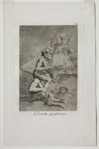 Devout Profession, Plate 70 by Francisco de Goya, created 1799 (printed c. 1855), in etching and aquatint. Download this artwork as a high-resolution wallpaper — Francisco de Goya Wallpaper