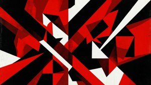 El Lissitzky-inspiriertes konstruktivistisches Tapetenmuster mit kräftigen geometrischen Diagonalen in Rot, Schwarz und Weiß.