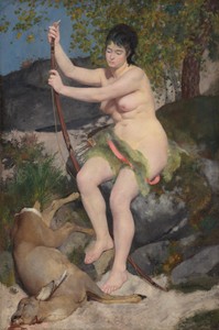 Diana by Pierre-Auguste Renoir, created 1867, in oil on canvas. Download this artwork as a high-resolution wallpaper for desktop, tablet, or mobile.
