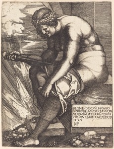Dido by Hans Sebald Beham, created 1520, in engraving. Download this artwork as a high-resolution wallpaper for desktop, tablet, or mobile. — Painting Picture