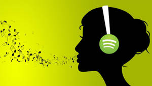 Pessoa usando fones de ouvido Spotify com notas musicais fluindo da boca. — Spotify Playlist Fotos