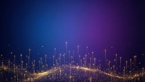 Une représentation sereine et abstraite d'HarmonyOS avec des dégradés fluides et des particules lumineuses.
