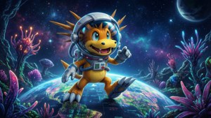 Agumon som astronaut på en fremmed planet tapet.