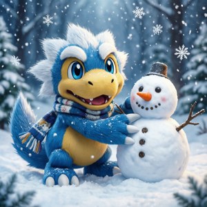 Agumon che gioca nella neve sfondo.