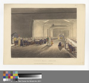 Dining Hall, Asylum by John Hill, in Aquatint with etching, hand-colored on moderately thick, slightly textured, beige wove paper. Download this artwork as a hi — John Hill Wallpaper