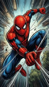 Spider-Man heilahtaa suoraan katsojaa kohti pop-taiteen tyyliin