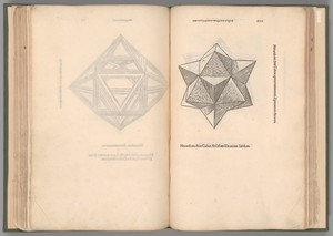 Divine Proportion by Leonardo da Vinci, created Venice: Paganinus de Paganinus, 1509, in Letterpress and woodcut in black with hand lettering in red ink, on ivo — Leonardo Da Vinci Background
