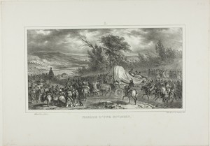 Division March by Denis Auguste Marie Raffet, created 1831, in Lithograph in black on off-white wove paper. Download this artwork as a high-resolution wallpaper — Illustration Wallpaper