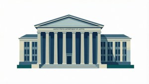 Ilustrasi vektor datar bersih dari gedung DOJ dengan bentuk geometris.