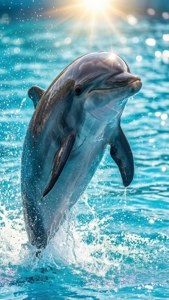 A dynamic Frutiger Aero wallpaper of a glossy dolphin leaping from water. — Frutiger Aero Phone Wallpaper