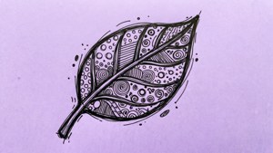 Garis daun yang unik diisi dengan pola doodle di atas lavender.