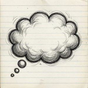 Papier peint doodle dessiné à la main d'une bulle de pensée sur papier ligné.