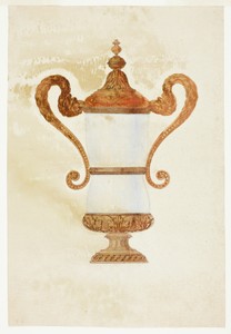 Double Handled Urn by Giuseppe Grisoni, created n.d., in Gouache, heightened with gold paint, over black chalk, on ivory laid paper. Download this artwork as a — Giuseppe Grisoni Wallpaper
