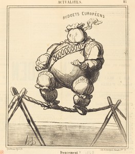 Doucement! by Honoré Daumier, created 1868, in lithograph on newsprint. Download this artwork as a high-resolution wallpaper for desktop, tablet, or mobile. — Honoré Daumier Wallpaper