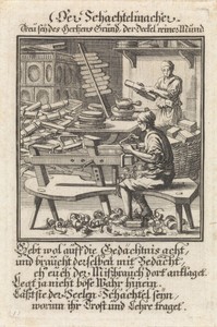 Dozenmaker by Jan Luyken, created 1698, in paper; etching. Download this artwork as a high-resolution wallpaper for desktop, tablet, or mobile. — Art Wallpaper